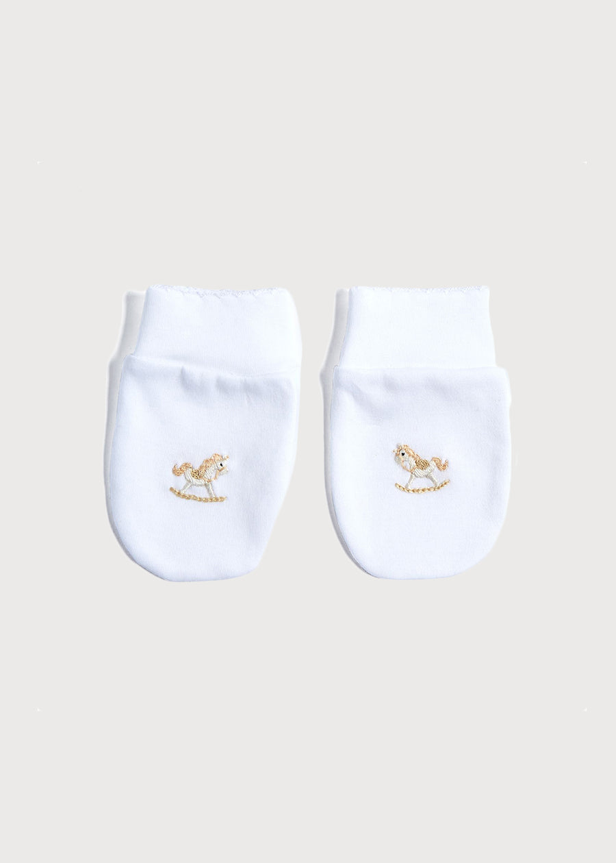 Newborn Mittens with Rocking Horse Embroidery Beige (1-3mths) Accessories  from Pepa London