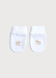 Newborn Mittens with Rocking Horse Embroidery Beige (1-3mths) Accessories  from Pepa London