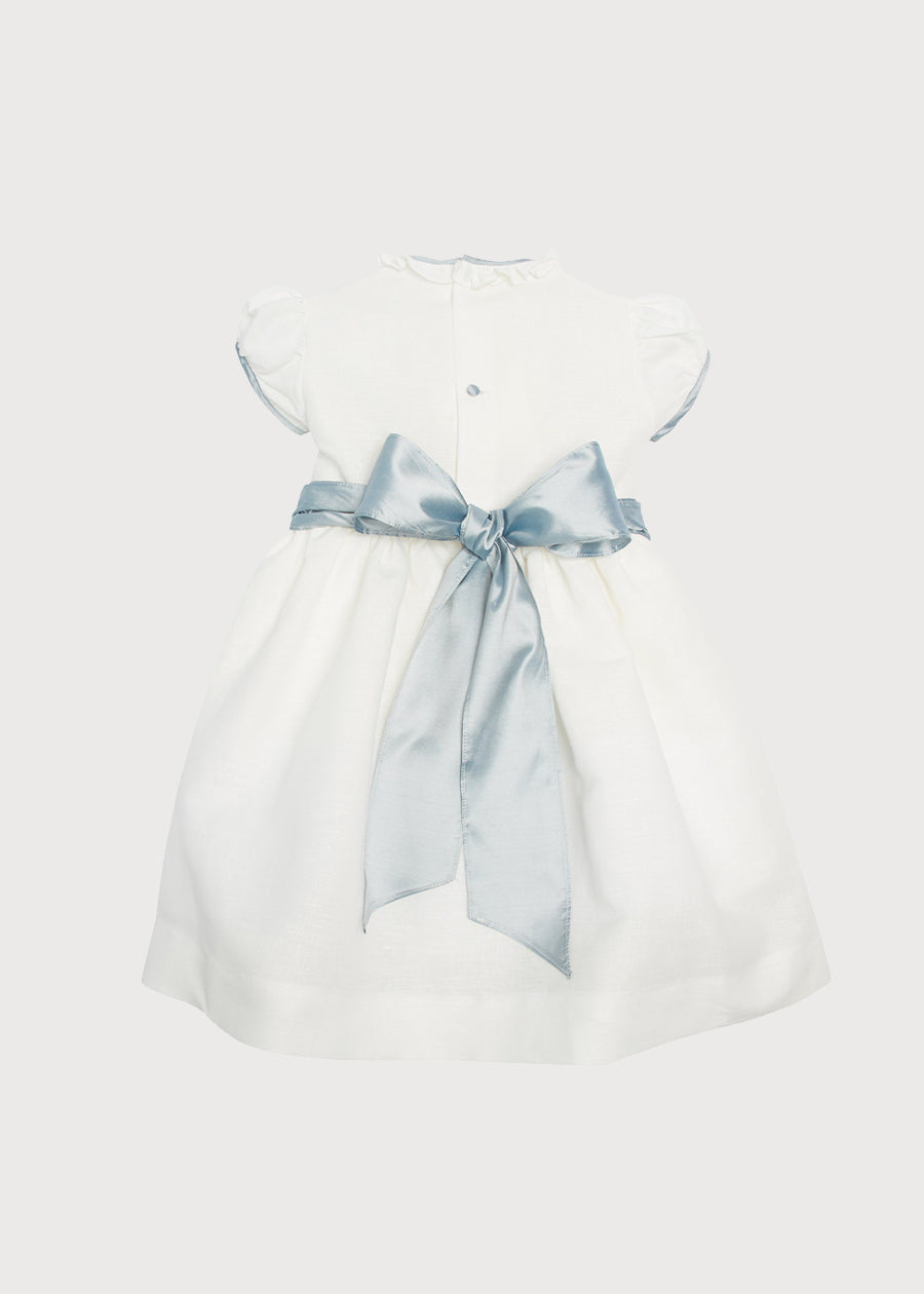 Ivory Hand Smocked Occasion Dress with Blue Details (6mths-8yrs) Dresses from Pepa London