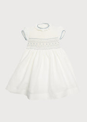 Ivory Hand Smocked Occasion Dress with Blue Details (6mths-8yrs) Dresses from Pepa London