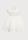 Ivory Handsmocked Occasion Dress with Blue Details (12mths-8yrs) Dresses  from Pepa London