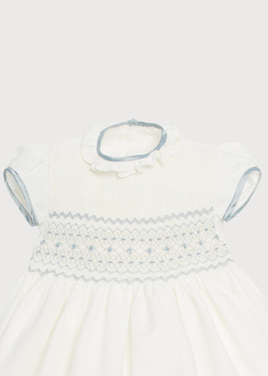 Ivory Hand Smocked Occasion Dress with Blue Details (6mths-8yrs) Dresses from Pepa London