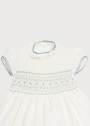 Ivory Hand Smocked Occasion Dress with Blue Details (6mths-8yrs) Dresses from Pepa London