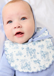 Audrey Toile Scallop Edge Lined Bib in Blue