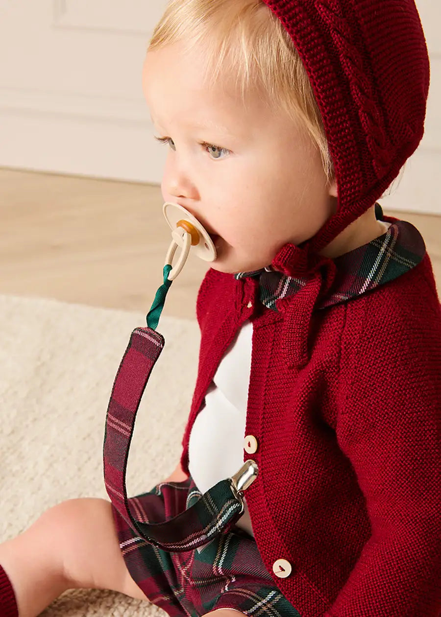 Balmoral Tartan Peter Pan Collar Bodysuit in Burgundy (1mth-3yrs) Tops & Bodysuits from Pepa London