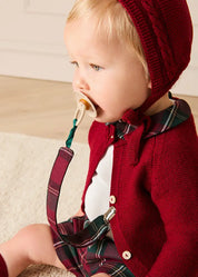 Balmoral Tartan Peter Pan Collar Bodysuit in Burgundy (1mth-3yrs) Tops & Bodysuits from Pepa London