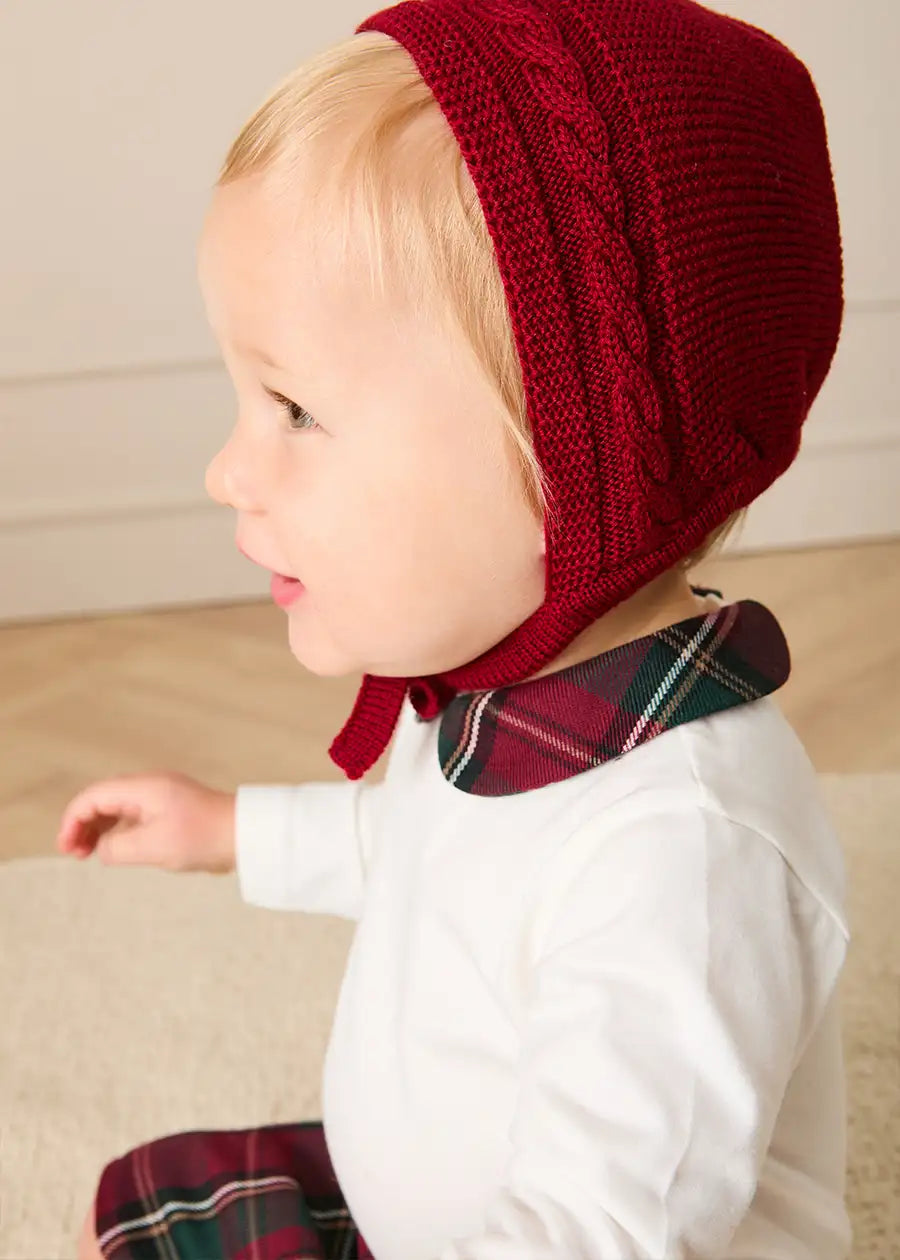 Balmoral Tartan Peter Pan Collar Bodysuit in Burgundy (1mth-3yrs) Tops & Bodysuits from Pepa London