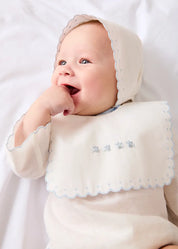 Whale Hand Embroidered Scallop Edge Square Bib in Blue Accessories from Pepa London