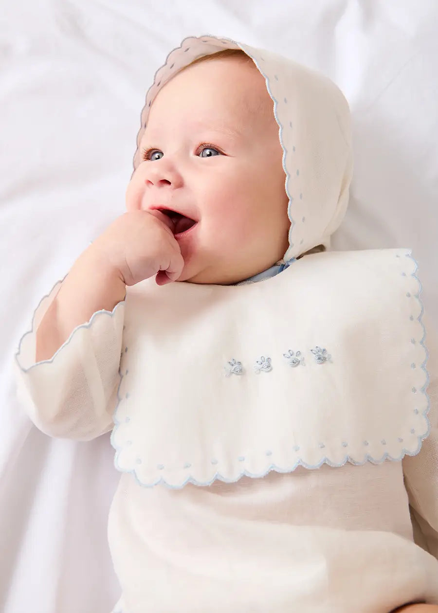 Scallop Edge Embroidered Bonnet in Blue (S-L) Bonnets from Pepa London