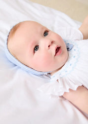 Hand Smocked Romper in Blue (3-18mths) Rompers from Pepa London