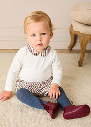 Sinclair Check Polo Collar Bodysuit in Red (6mths-3yrs) Tops & Bodysuits from Pepa London