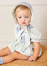 Alice Floral Print Handsmocked Double Breasted Short Sleeve Romper in Blue (6mths-2yrs) Rompers  from Pepa London