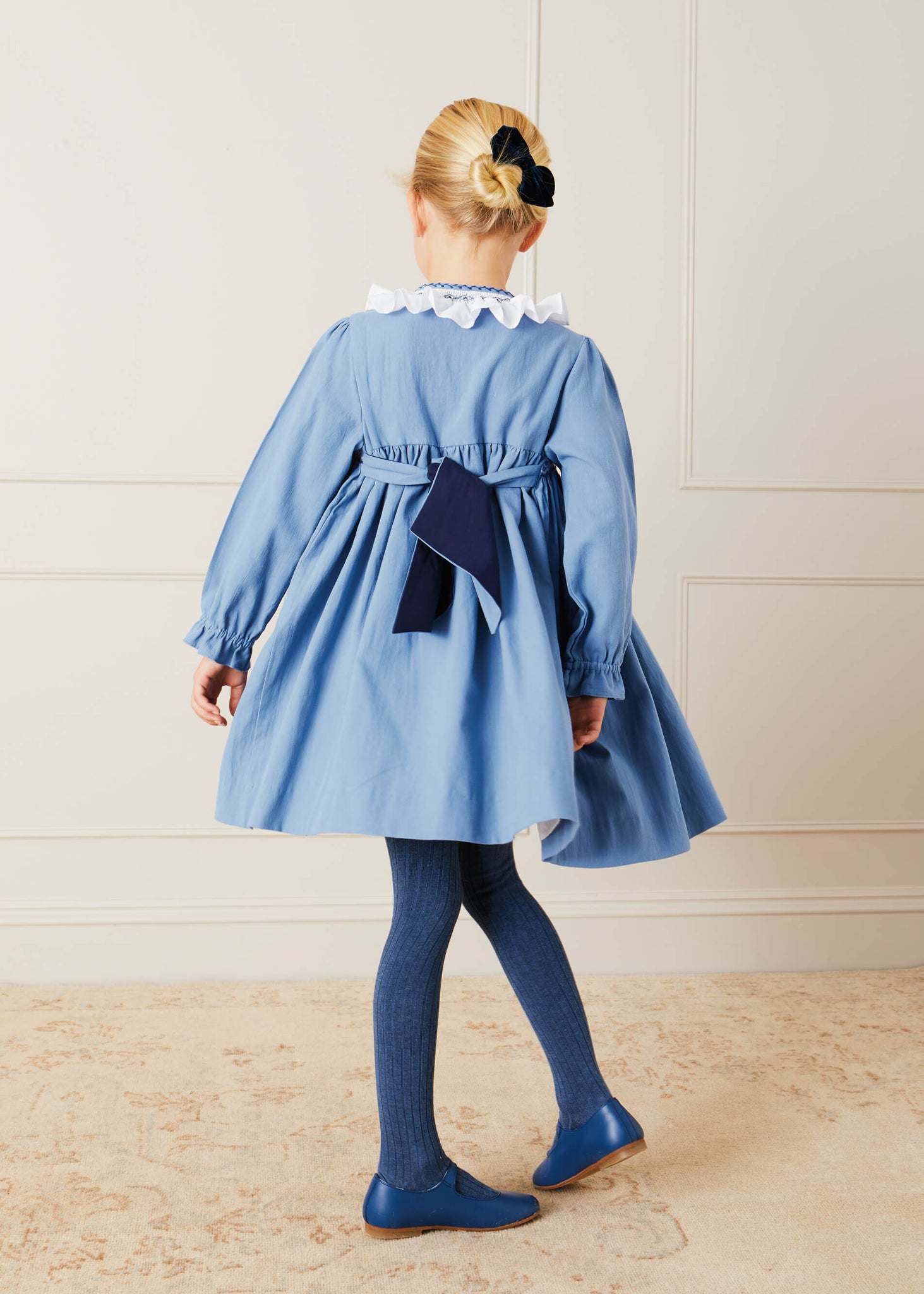 Double Breasted Handsmocked Collar Dress In French Blue (12mths-10yrs) DRESSES  from Pepa London