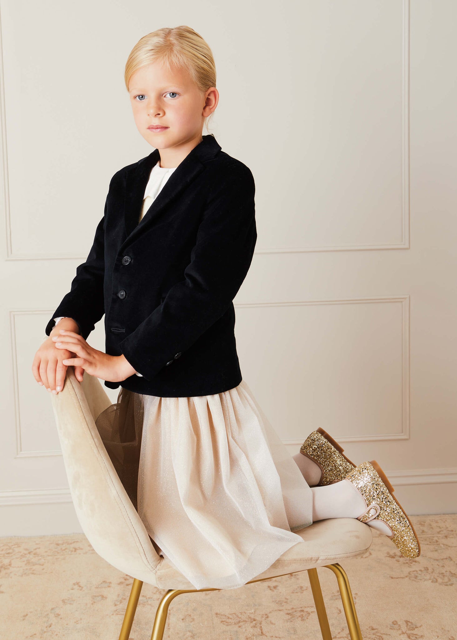 Tulle Glittery Skirt in Gold (18M-10Y)   from Pepa London