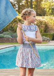 Poppy Floral Print Bib Collar Sleeveless Top in Red (2-10yrs) Tops & Bodysuits  from Pepa London