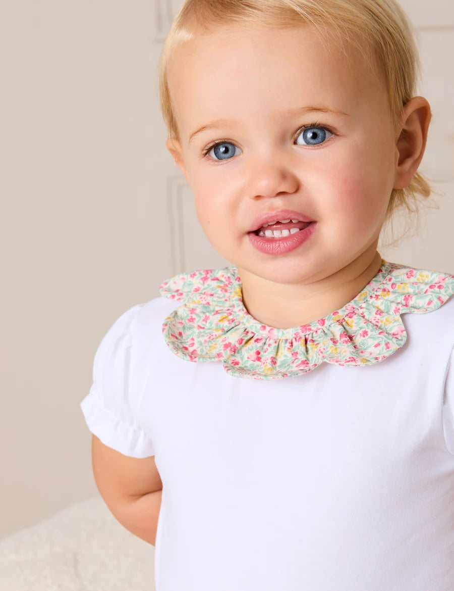 Adelaide Floral Petal Collar Bodysuit in Pink (1mth-2yrs) Tops & Bodysuits from Pepa London