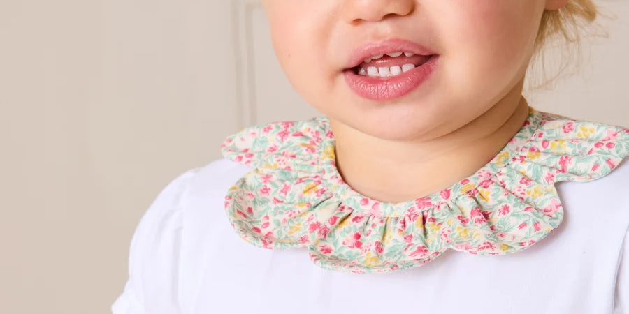 Adelaide Floral Petal Collar Bodysuit in Pink (1mth-2yrs) Tops & Bodysuits from Pepa London