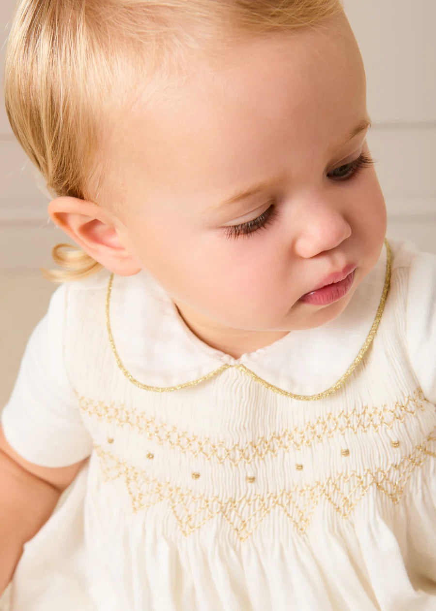 The White Hand Smocked Baby Girl Romper Look Look from Pepa London