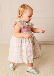 Adelaide Floral Hand Smocked Ruffle Collar Cap Sleeve Dress With Bloomers in Pink (12mths-6yrs)