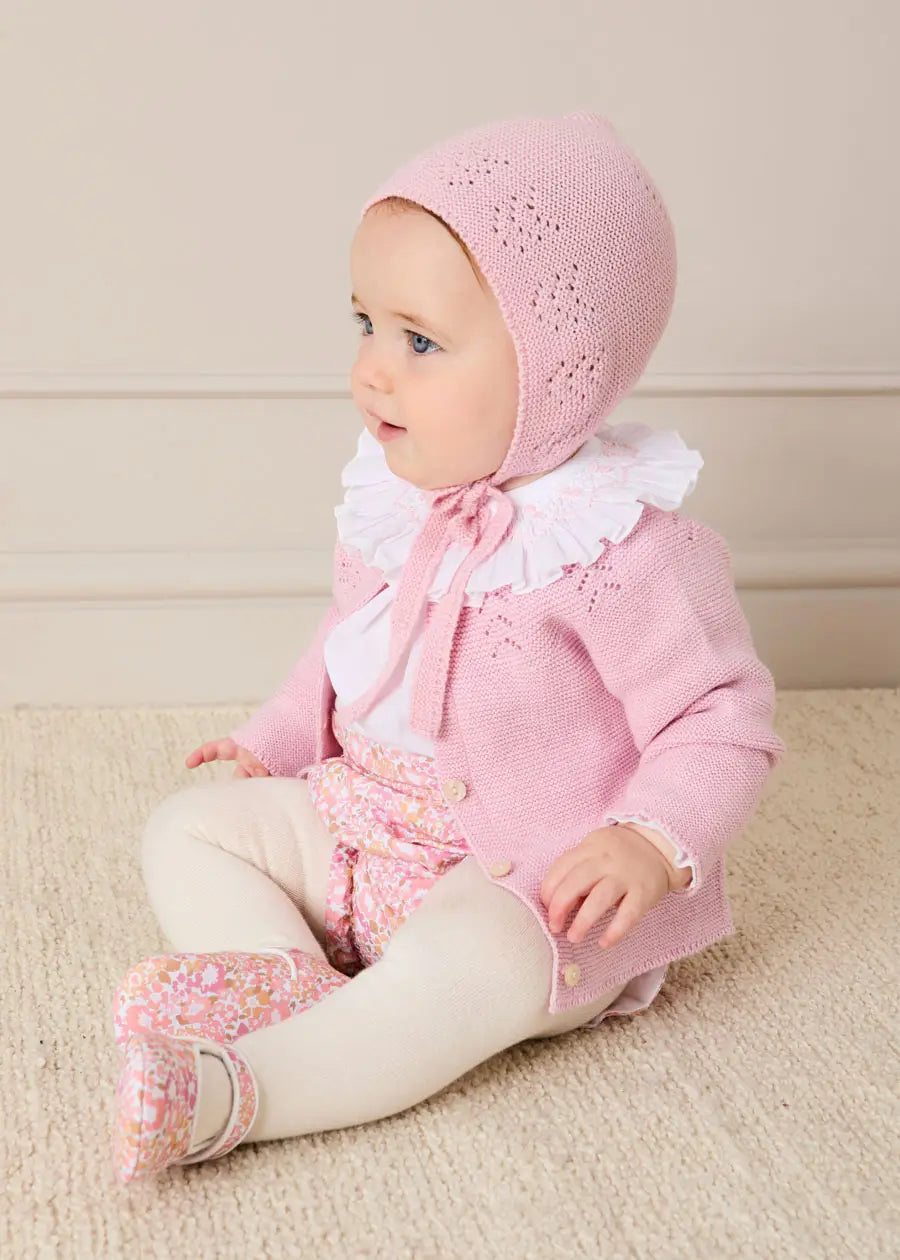 Nellie Floral Mary Jane Pram Shoes in Pink (17-2EU) Shoes from Pepa London