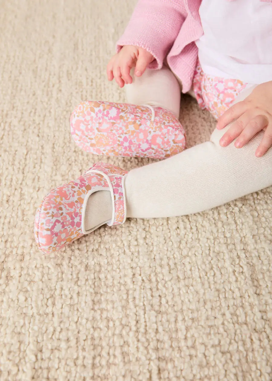 Nellie Floral Mary Jane Pram Shoes in Pink (17-2EU) Shoes from Pepa London