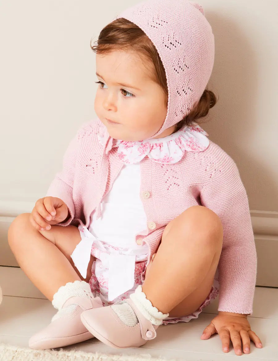 Openwork Cotton Knitted Bonnet in Pink (S-L) BONNETS from Pepa London