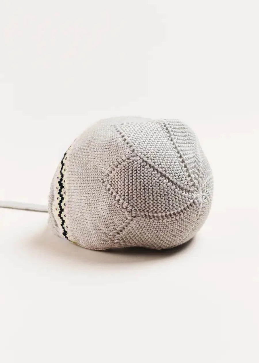 Fair Isle Detail Knitted Bonnet in Grey (S-L) Knitted Acc  from Pepa London
