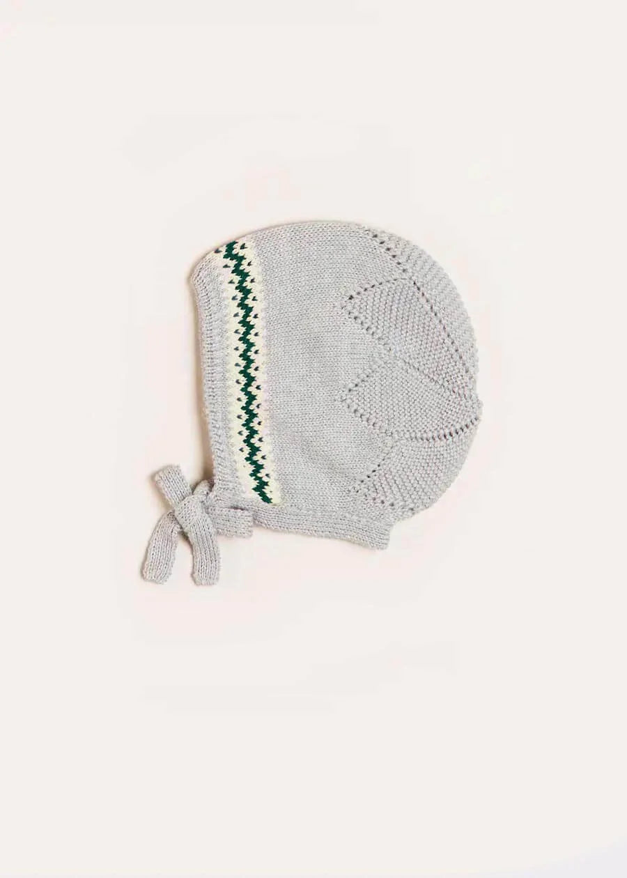 Fair Isle Detail Knitted Bonnet in Grey (S-L) Knitted Acc  from Pepa London