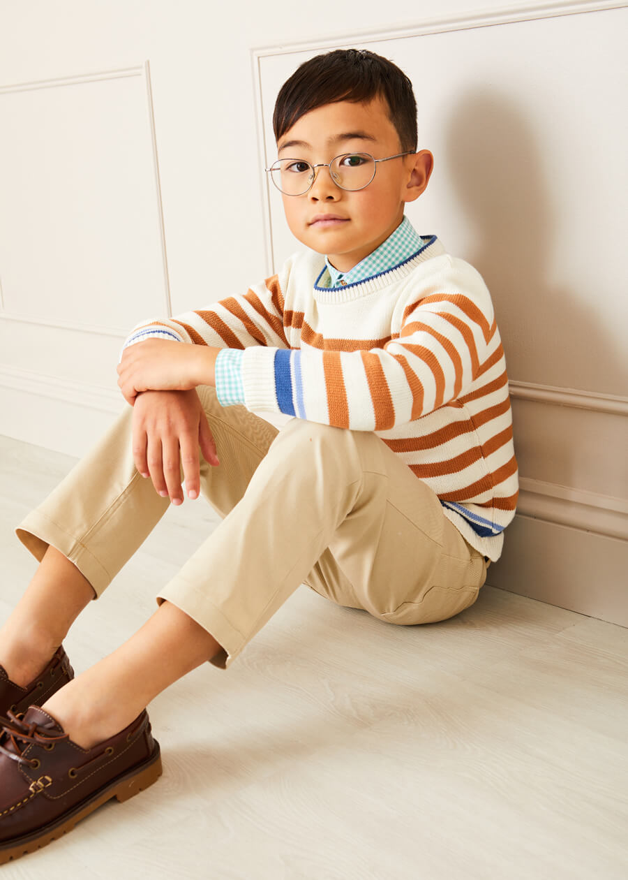Striped Crewneck Jumper in Camel (12mths-10yrs) Knitwear  from Pepa London