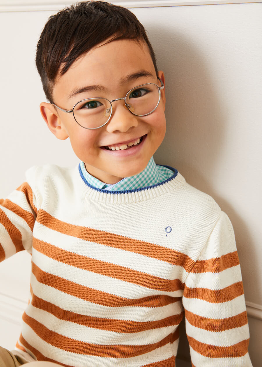 Striped Crewneck Jumper in Camel (12mths-10yrs) Knitwear  from Pepa London
