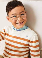 Striped Crewneck Jumper in Camel (12mths-10yrs) Knitwear  from Pepa London
