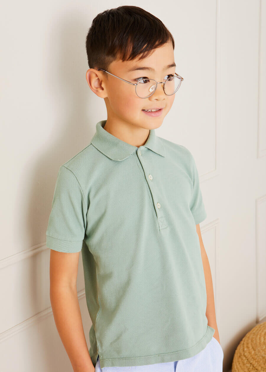 Plain Short Sleeve Polo Top in Green (2-10yrs) Tops & Bodysuits  from Pepa London