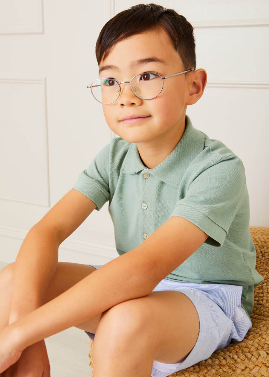 Plain Short Sleeve Polo Top in Green (2-10yrs) Tops & Bodysuits  from Pepa London