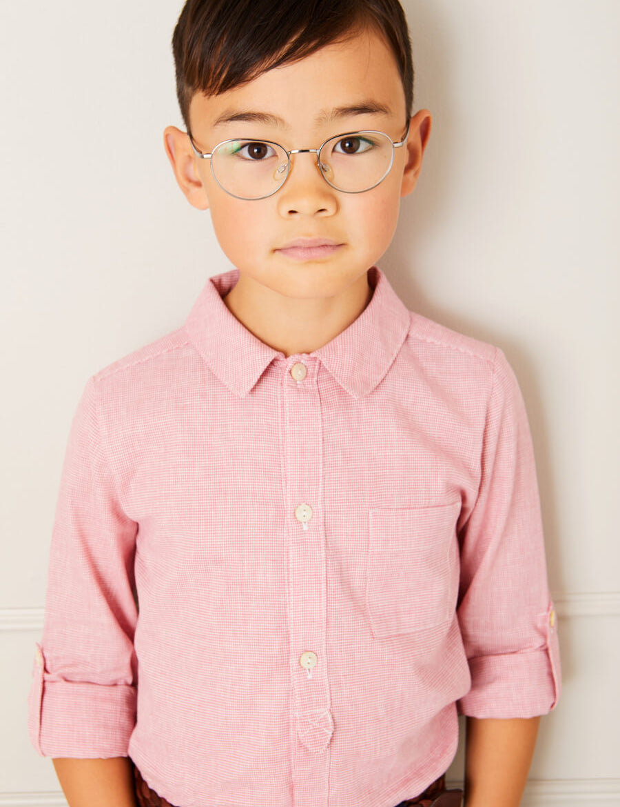 Mini Houndstooth Polo Collar Long Sleeve Shirt in Red (12mths-10yrs) Shirts  from Pepa London