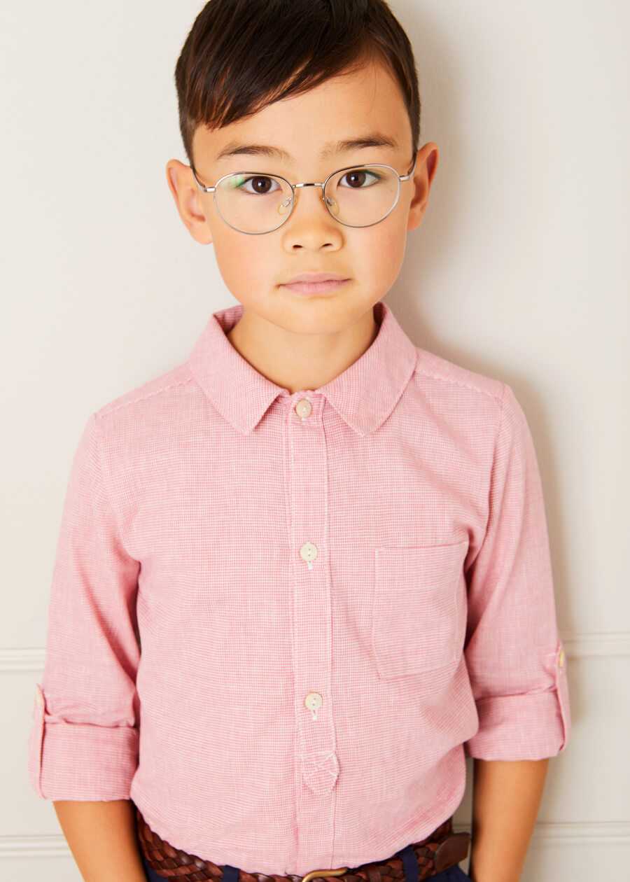Mini Houndstooth Polo Collar Long Sleeve Shirt in Red (12mths-10yrs) Shirts  from Pepa London