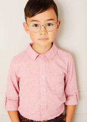 Mini Houndstooth Polo Collar Long Sleeve Shirt in Red (12mths-10yrs) Shirts  from Pepa London