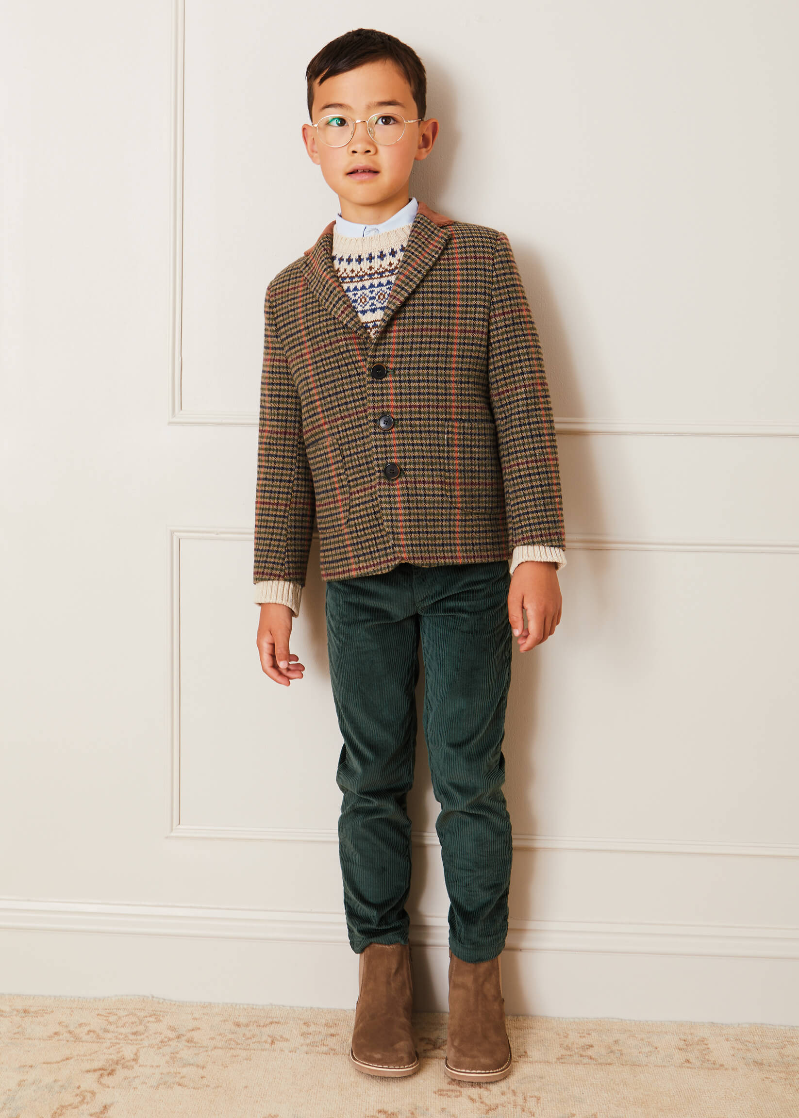 Check Tweed Three Button Blazer Jacket In Brown (4-10yrs) COATS  from Pepa London