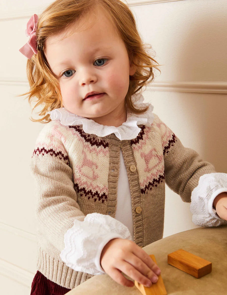 Rocking Horse Intarsia Cardigan in Beige (6mths-3yrs) Knitwear  from Pepa London