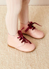 Velvet Ribbon Baby Booties in Pink (20-26EU) Shoes  from Pepa London