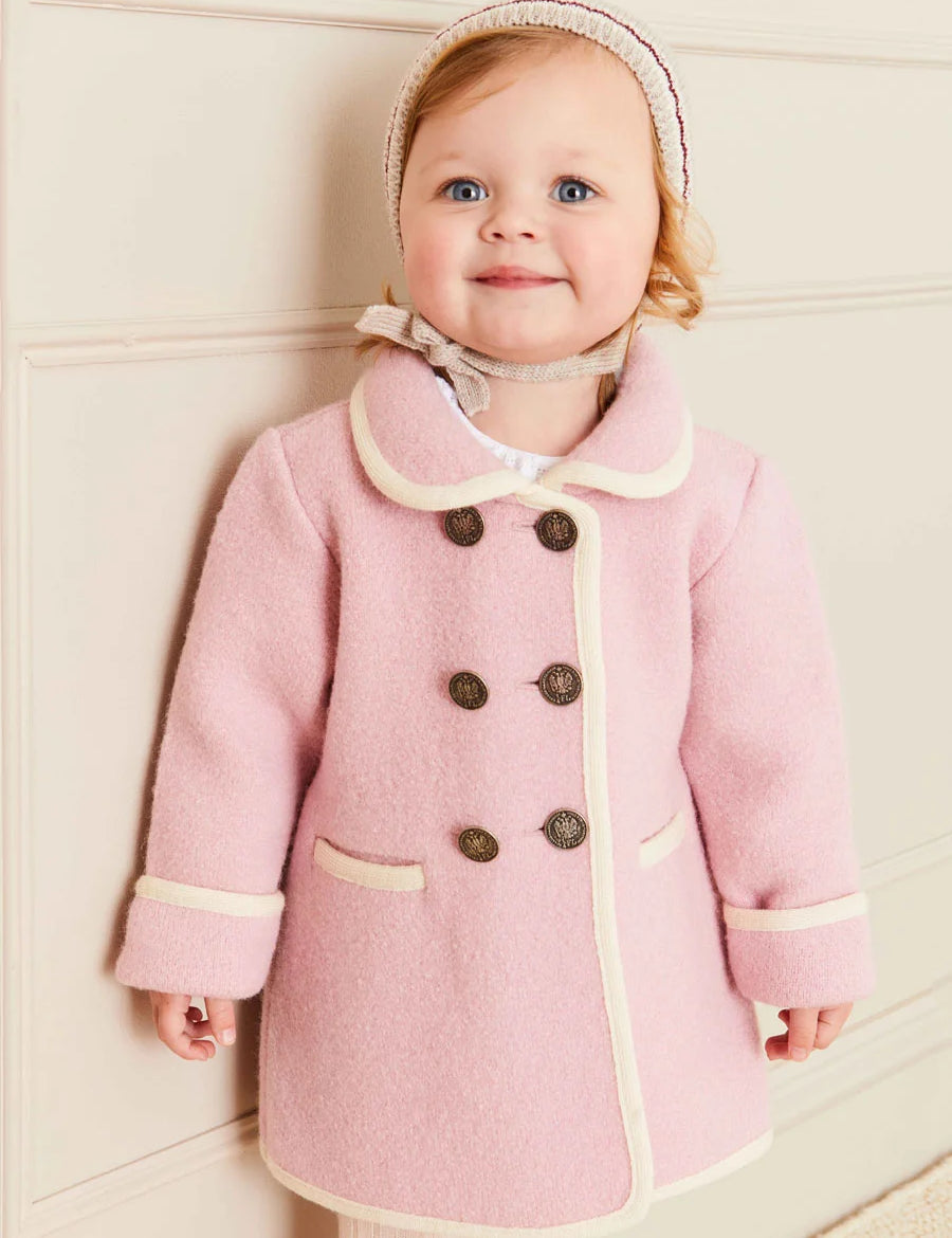 Austrian Double Breasted White Trim Baby Coat in Baby Pink (6mths-4yrs) Coats from Pepa London