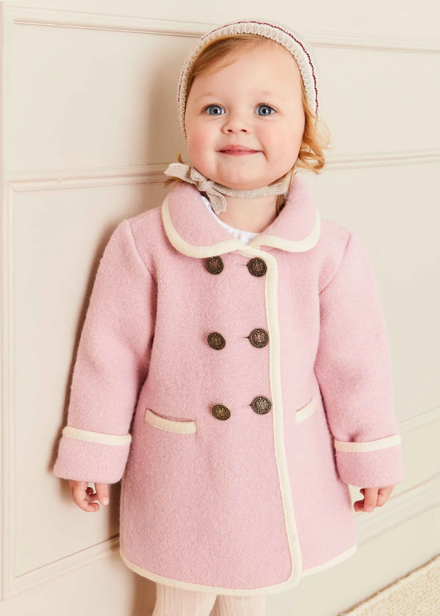 Austrian Double Breasted White Trim Baby Coat in Baby Pink (6mths-4yrs) Coats from Pepa London