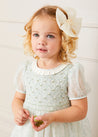 Constance Floral Print Handsmocked Short Sleeve Party Dress in Light Green (2-6yrs) Dresses  from Pepa London