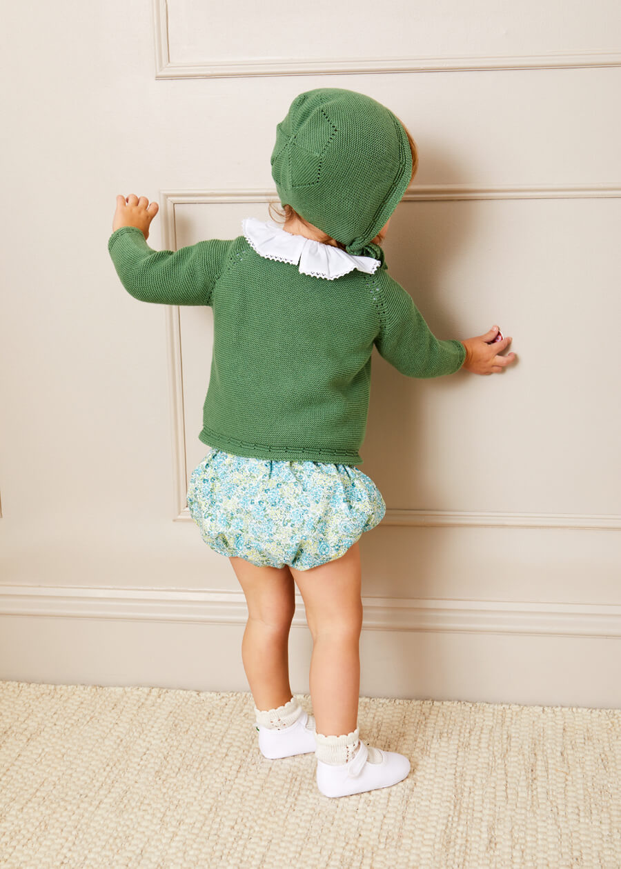 Openwork Knitted Bonnet in Green (S-L) Knitted Accessories  from Pepa London