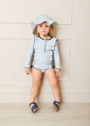 Matilda Floral Print Ruffle Trim Long Sleeve Swim Set in Blue (12mths-6yrs) Swimwear  from Pepa London