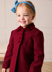 Single Breasted Scallop Detail Coat In Burgundy (12mths-12yrs)