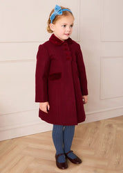Single Breasted Scallop Detail Coat In Burgundy (12mths-12yrs)