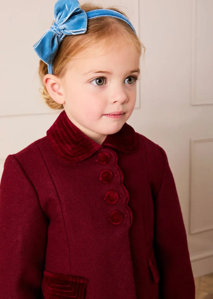 Single Breasted Scallop Detail Coat In Burgundy (12mths-12yrs)