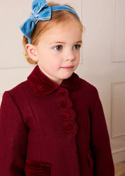 Single Breasted Scallop Detail Coat In Burgundy (12mths-12yrs)