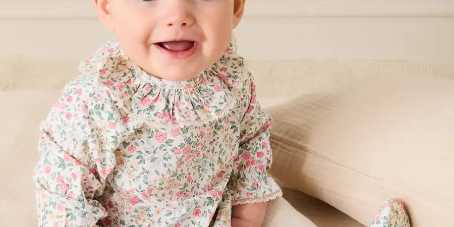 Violet Floral Frill Collar Blouse in Pink (3-12mths) Blouses from Pepa London