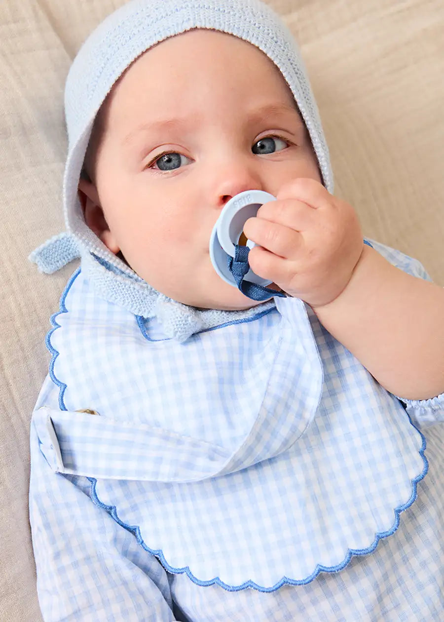 William Check Scallop Edge Bib in Blue Accessories from Pepa London